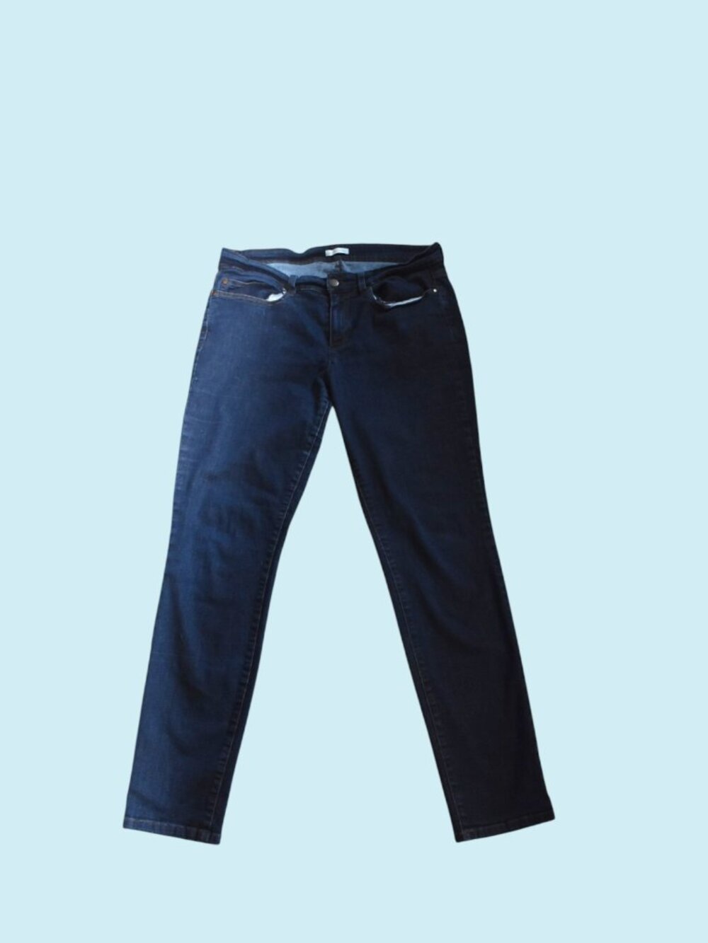 Eileen Fisher Straight Leg Jeans Size 12 Dark Wash Mid Rise Organic Cotton